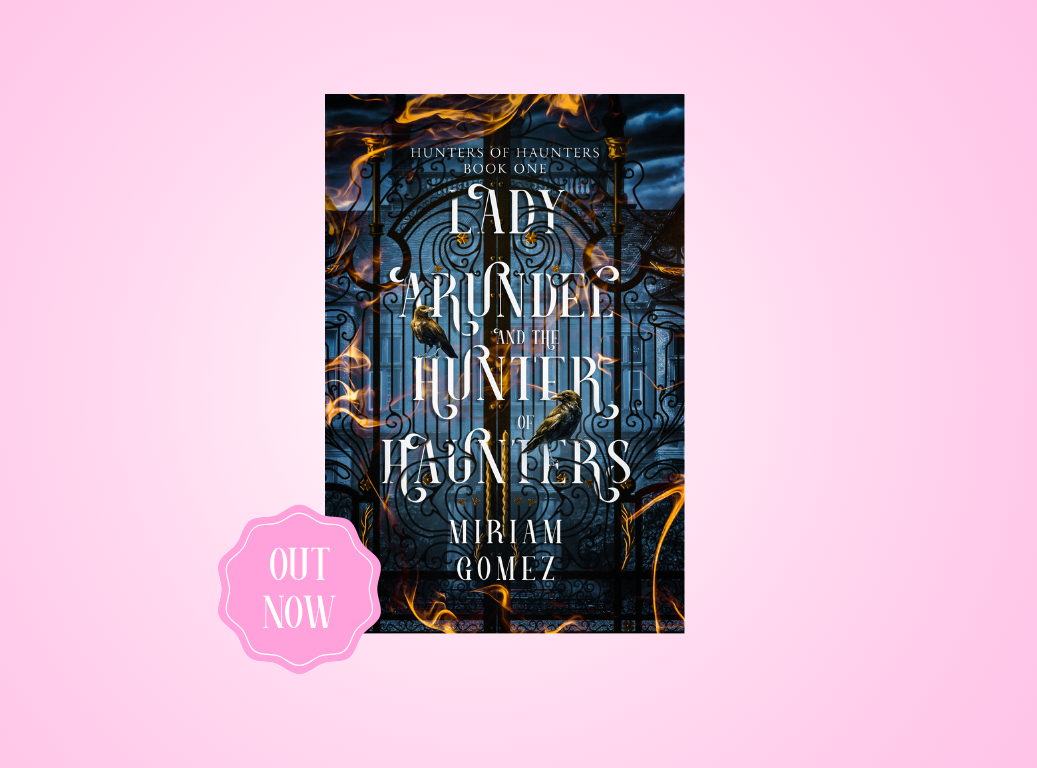 Book cover of 'Lady Arundel and the Hunter of Hunters' with a pink gradient background